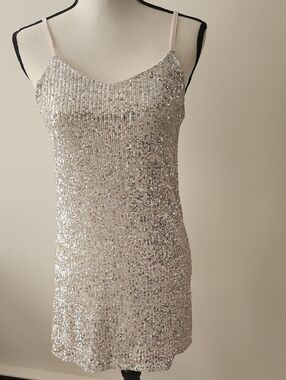 Sequin Stretch Slip Dress - Silver Champagne SzXL